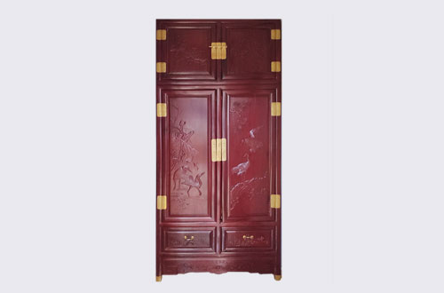 延平高端中式家居装修深红色纯实木衣柜